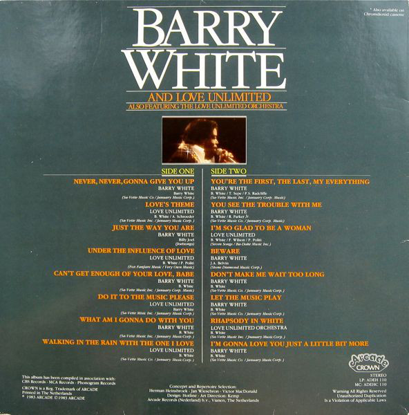 Barry White And Love Unlimited Also Featuring The Love Unlimited Orchestra – Love Songs - Afbeelding 2