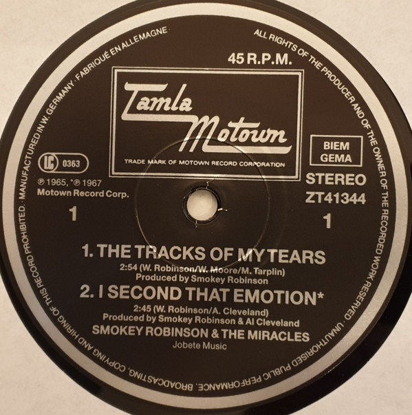 Smokey Robinson & The Miracles – The Tracks Of My Tears (12") - Afbeelding 3