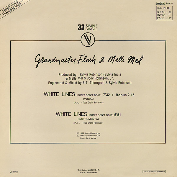 Grandmaster Flash & Melle Mel – White Lines (Don't Don't Do It) (12") - Afbeelding 2