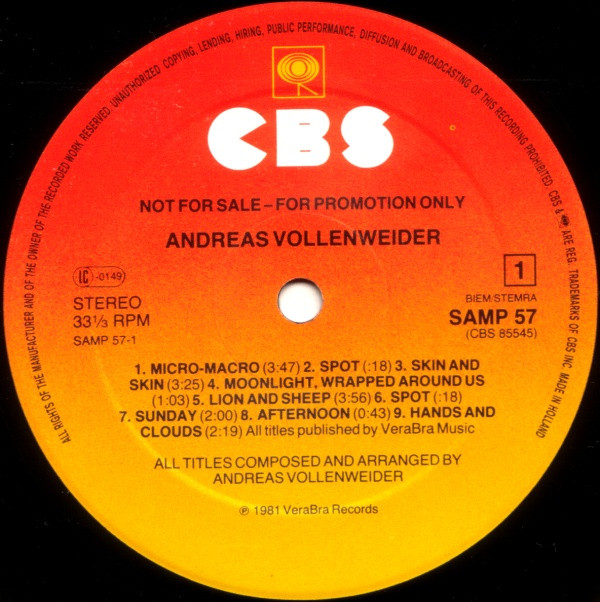 Andreas Vollenweider – Andreas Vollenweider (Promo) - Afbeelding 3